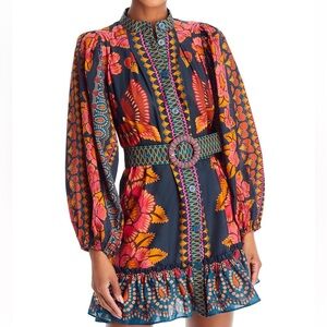 Farm Rio Ainika Sparkle Teal Puff Sleeve Mini Dress, NWT, Large